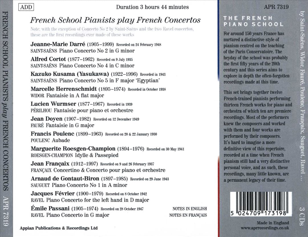 French School Pianists play French Concertos cover art