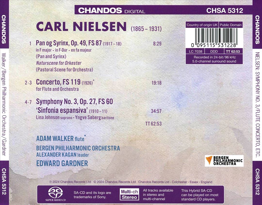Nielsen: Flute Concerto; Symphony No. 3 "Sinfonia Espansiva"; Pan and Syrinx cover art