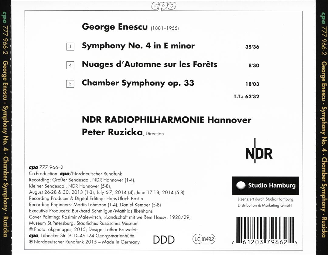George Enescu: Symphony 4; Chamber Symphony; Nuages d'Automne sur les Forêts cover art