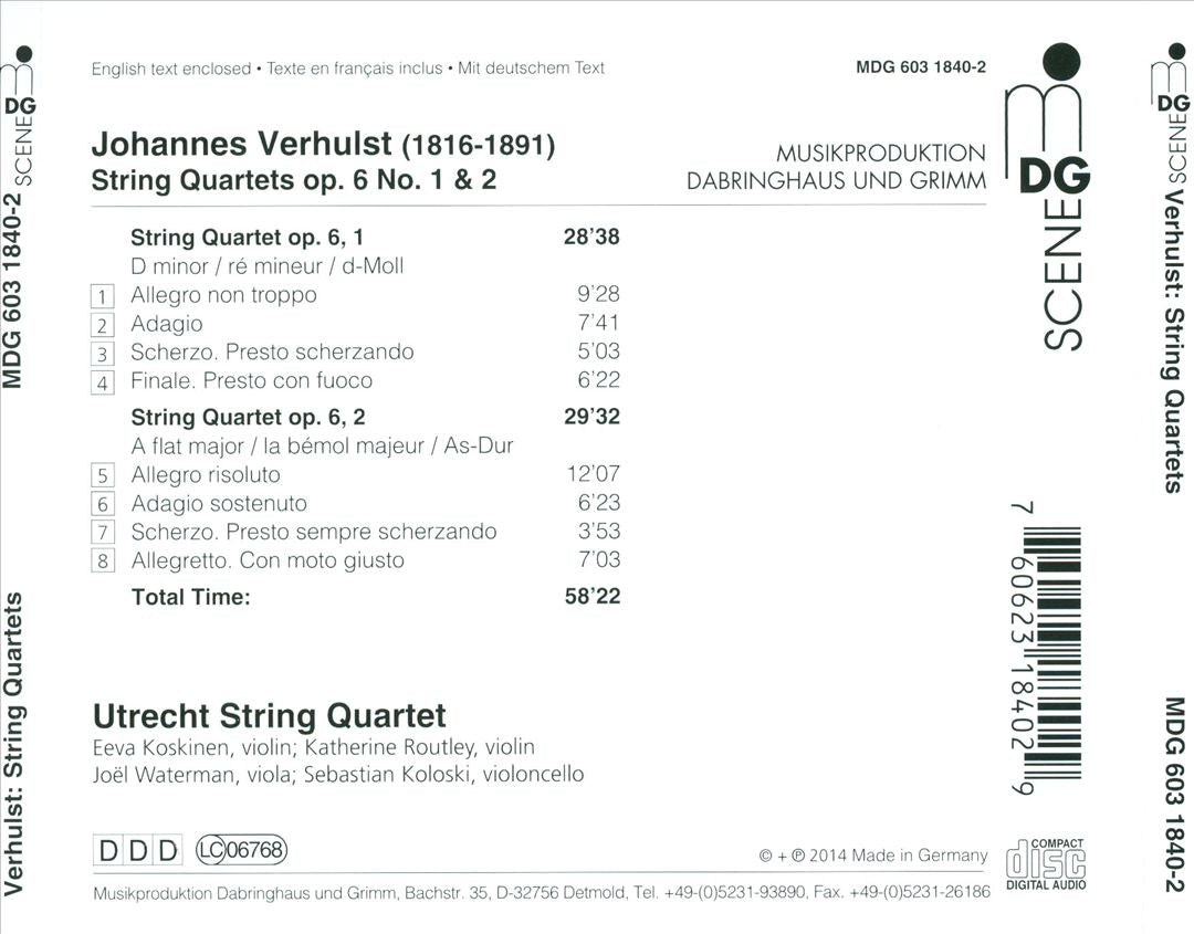 Verhulst: String Quartets, Op. 6, No. 1 & 2 cover art