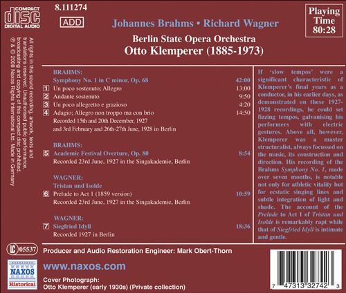 Brahms: Symphony No. 1; Academic Festival Overture; Wagner; Tristan und Isolde - Prelude to Act 1; Siegfried Idyll cover art