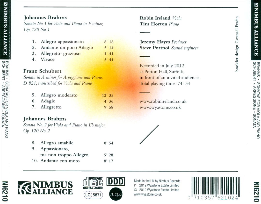 Brahms: Sonatas for Viola & Piano; Schubert: Arpeggione Sonata cover art