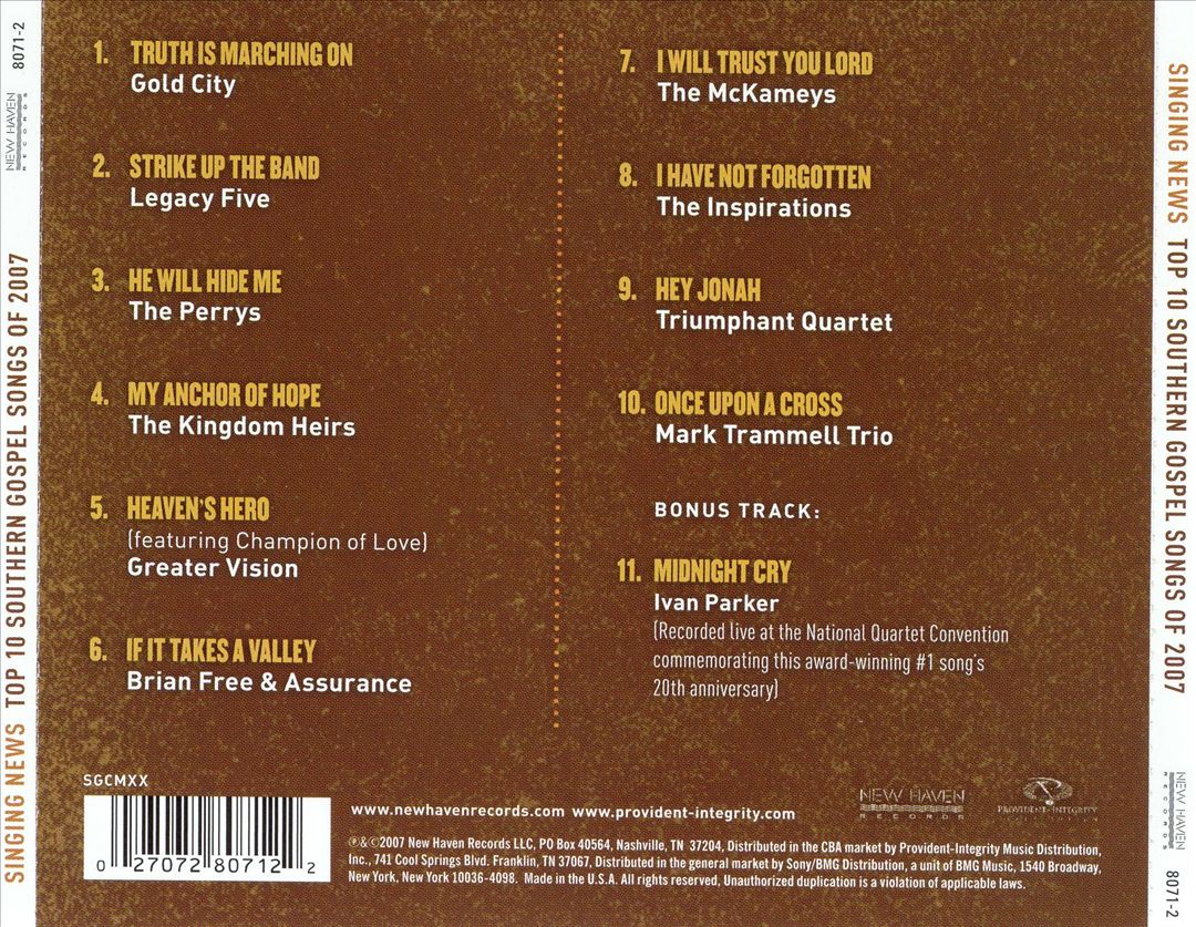 Singing News Fan Awards: Top Ten Southern Gospel Songs of 2007 cover art