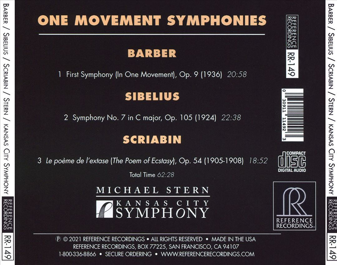 One Movement Symphonies: Barber, Sibelius, Scriabin cover art