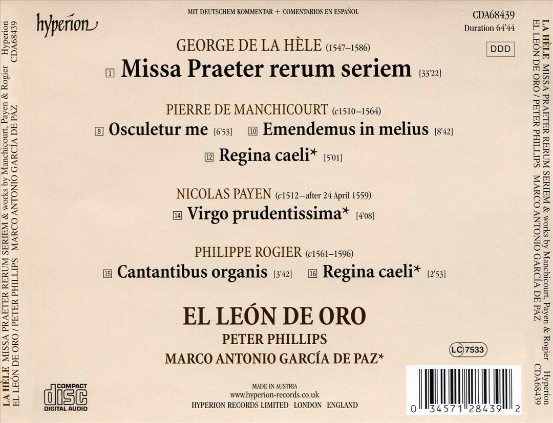 George de la Hèle: Missa Praeter Rerum Seriem cover art