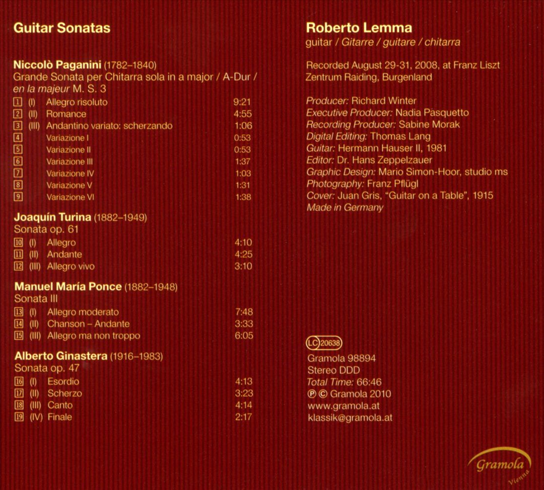 Paganini, Turina, Ponce, Ginastera: Guitar Sonatas cover art