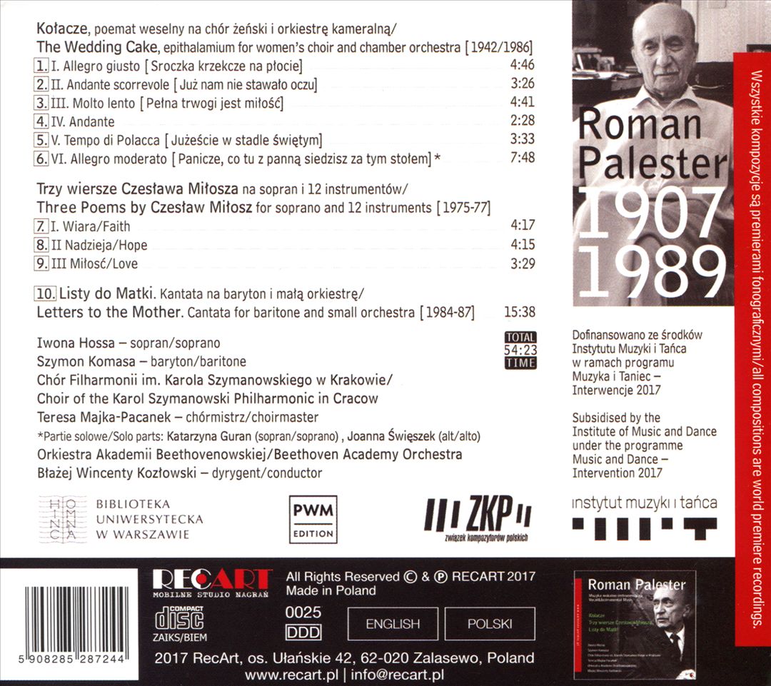 Roman Palester: Vocal & Instrumental Music cover art