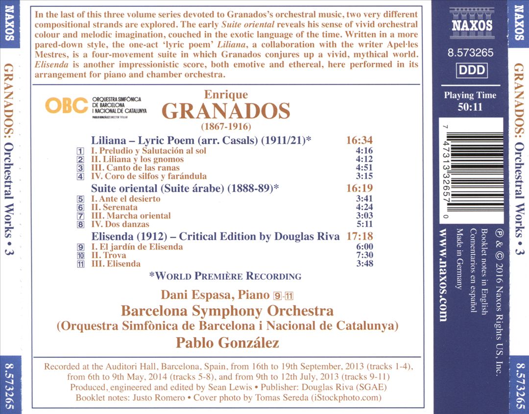 Granados: Liliana - Lyric Poem; Suite oriental; Elisenda cover art