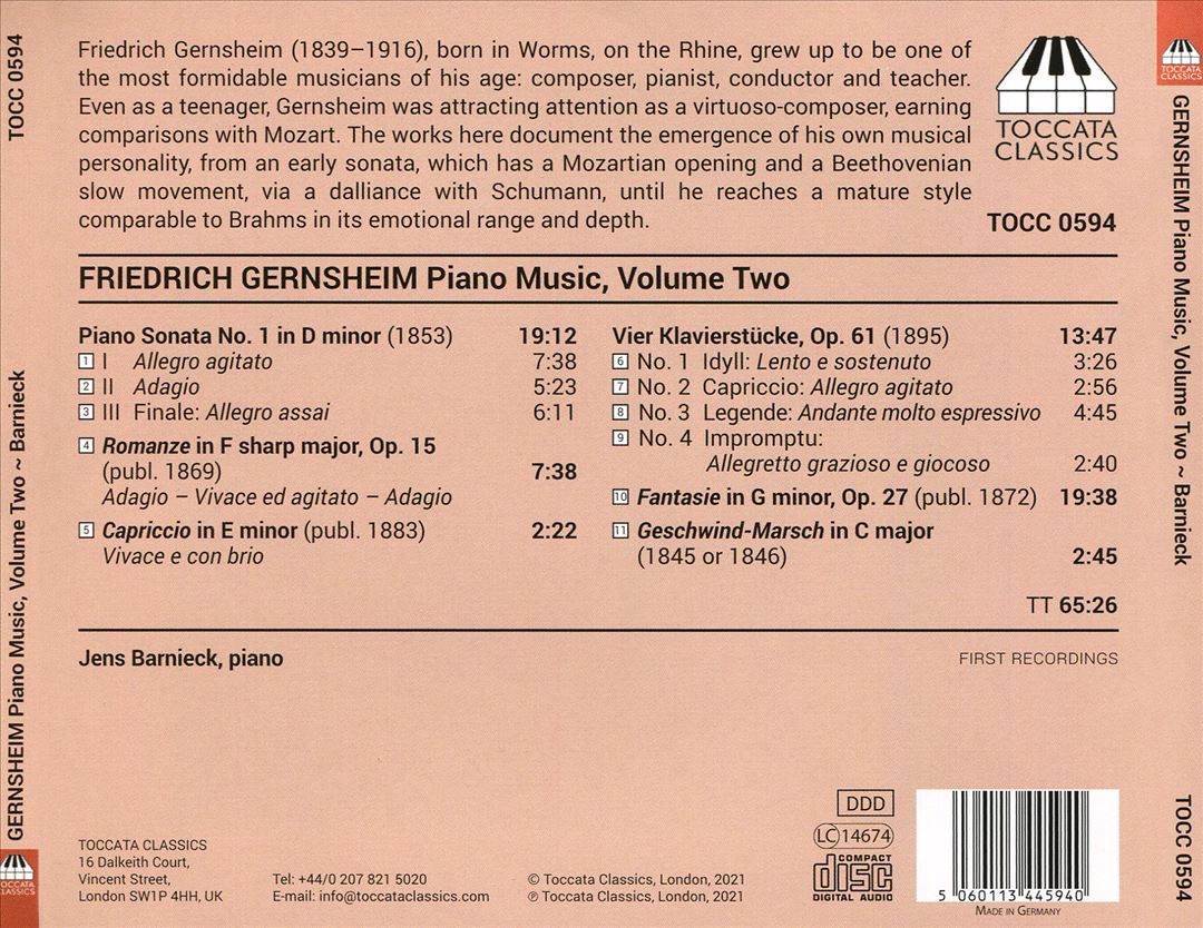 Friedrich Gernsheim: Piano Music, Vol. 2 cover art
