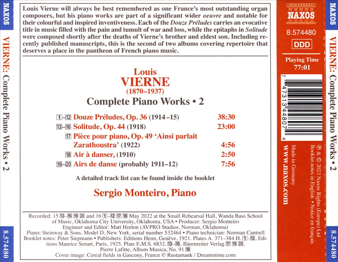 Vierne: Complete Piano Works, Vol. 2 - 12 Préludes, Solitudes cover art