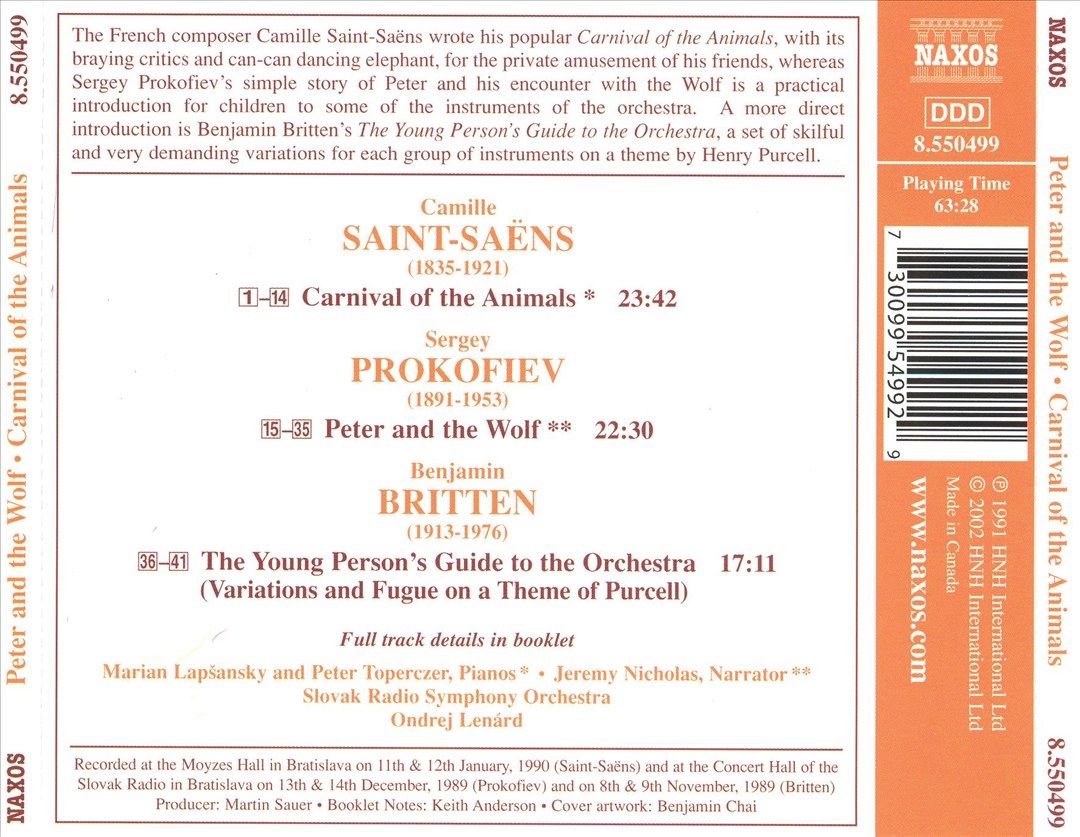 Prokofiev: Peter and the Wolf; Saint-Saëns: Carnaval of the Animals; Britten: Young Person's Guide to the Orchestra cover art