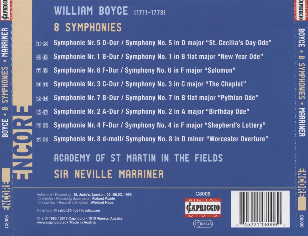 Boyce: 8 Symphonien cover art