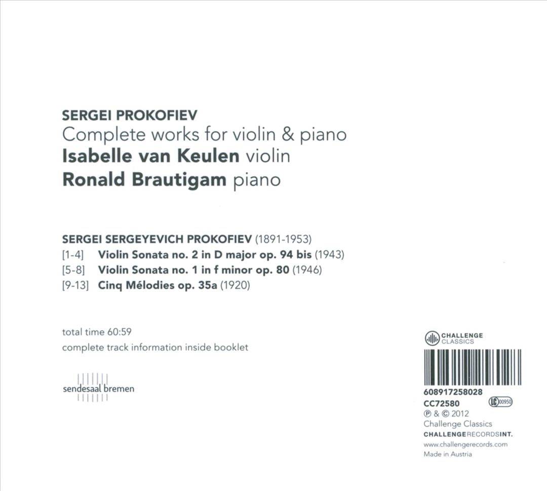 Prokofiev: Complete works for violin & piano cover art