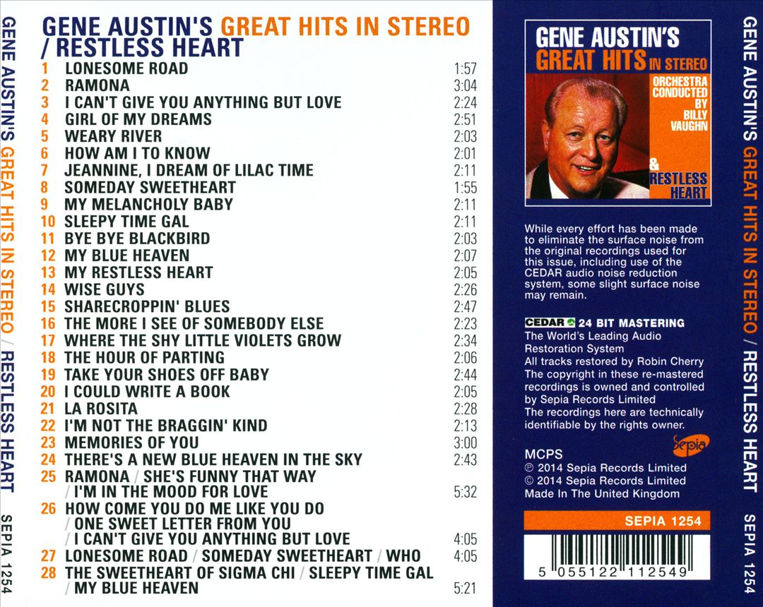 Gene Austin's Great Hits In Stereo/Restless Heart cover art