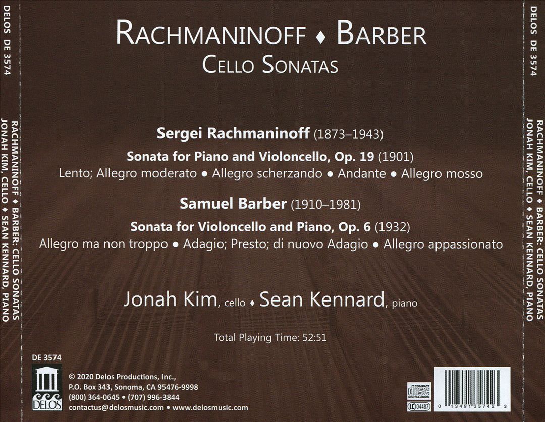 Rachmaninoff, Barber: Cello Sonatas cover art