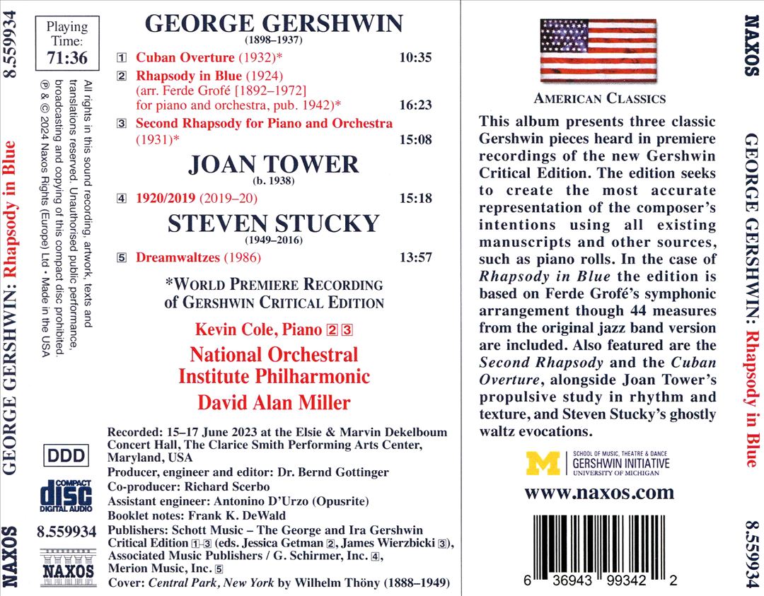 Gershwin: Rhapsody in Blue; Second Rhapsody; Cuban Overture; Tower: 1920/2019; Stucky: Dreamwaltzes cover art