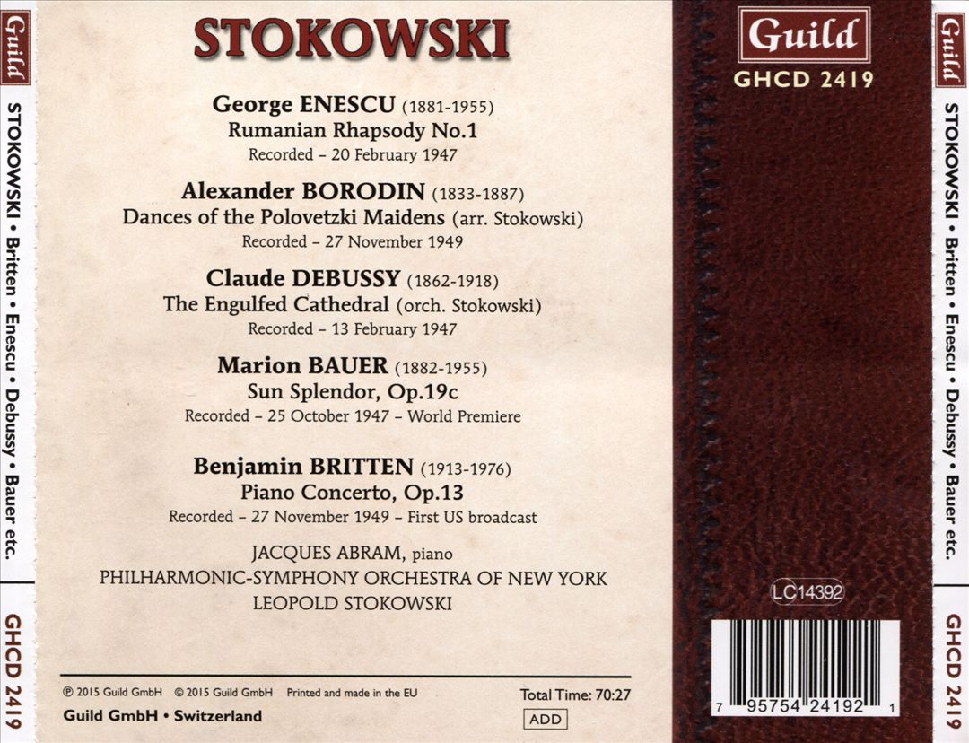 Britten: Piano Concerto; Enescu: Rumanian Rhapsody No. 1; Borodin: Dances of the Polovetzki Maidens; Debussy: The Engulfed Cathedral; Bauer: Sun Splendor cover art
