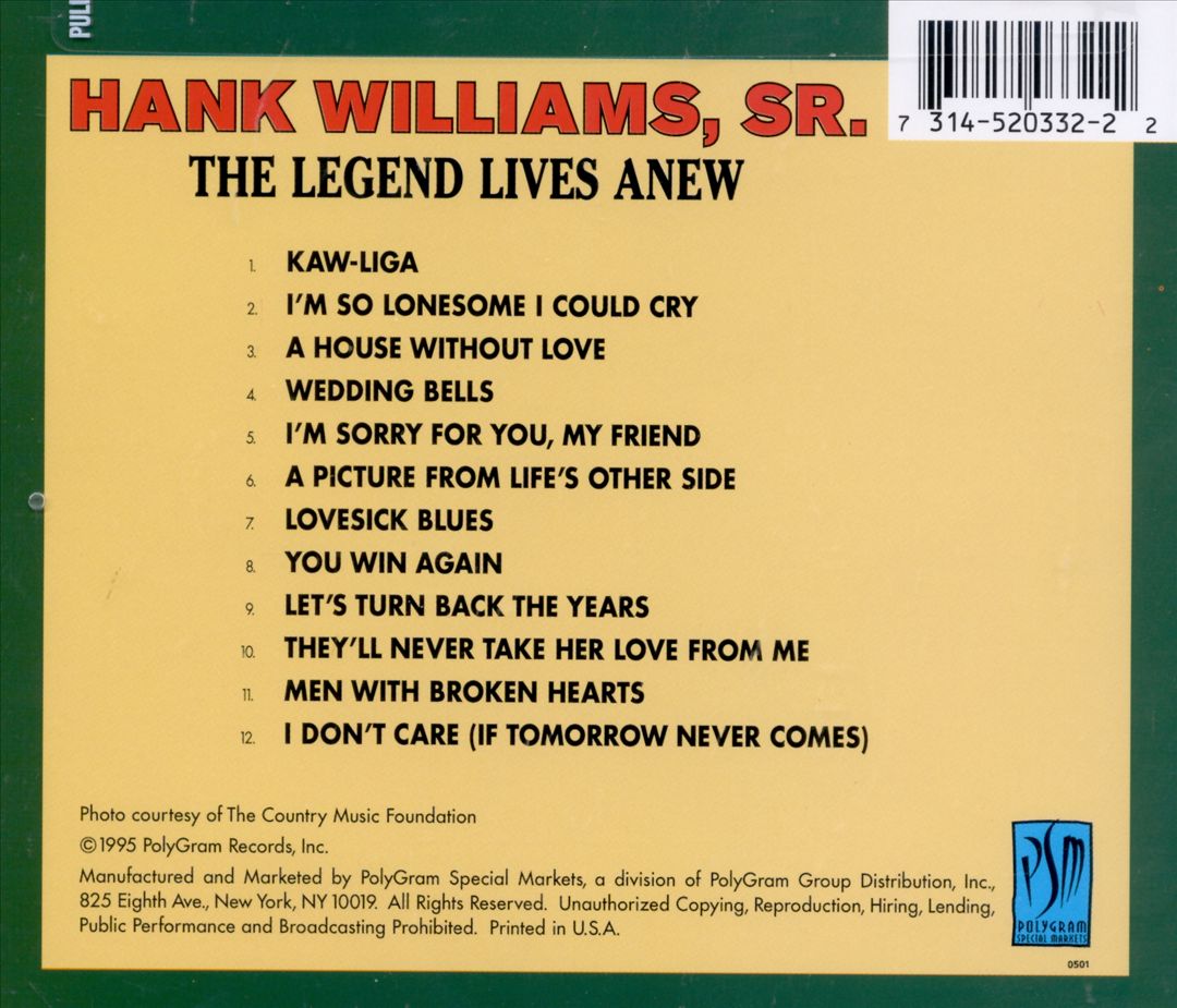 Legend Lives Anew (Hank Williams with Strings) cover art