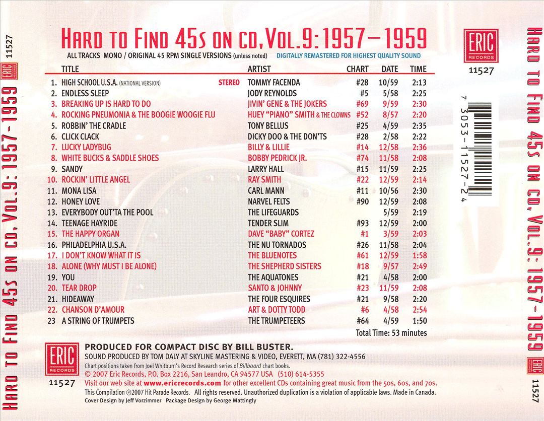 Hard to Find 45's on CD, Vol. 9: 1957-1959 cover art