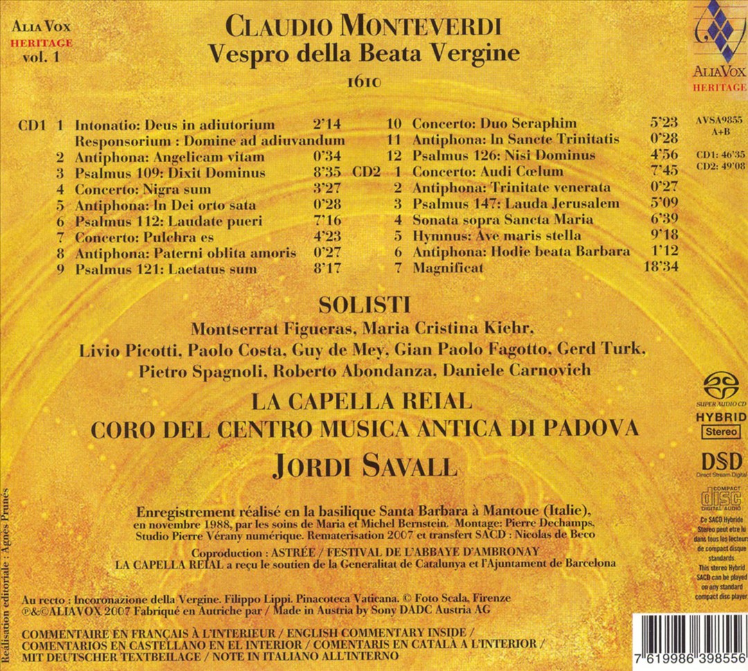 Monteverdi: Vespro della Beata Vergine, 1610 cover art
