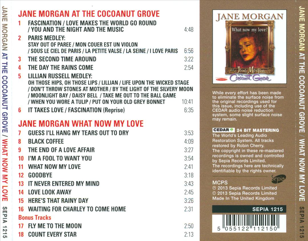 Jane Morgan at the Cocoanut Grove/What Now My Love? cover art