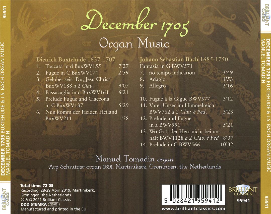 December 1705: Buxtehude & J.S. Bach - Organ Music cover art