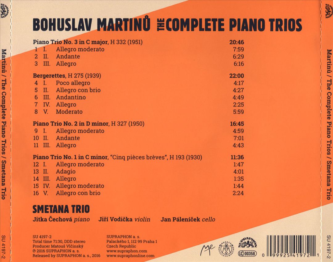 Bohuslav Martinu: The Complete Piano Trios cover art