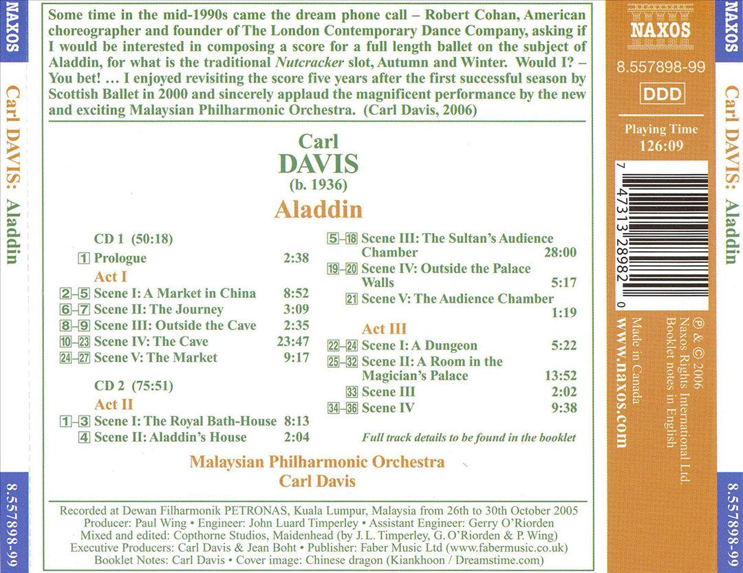 Carl Davis: Aladdin - The Ballet cover art