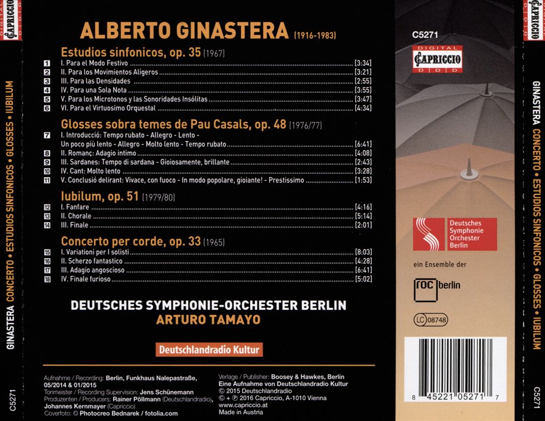 Alberto Ginastera: Concerto per Corde; Estudios Sinfonicos; Glosses sopra Temes de Pau Casals; Iubilum cover art