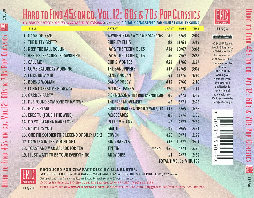 Hard to Find 45s, Vol. 12: 60s and 70s Pop Classics cover art