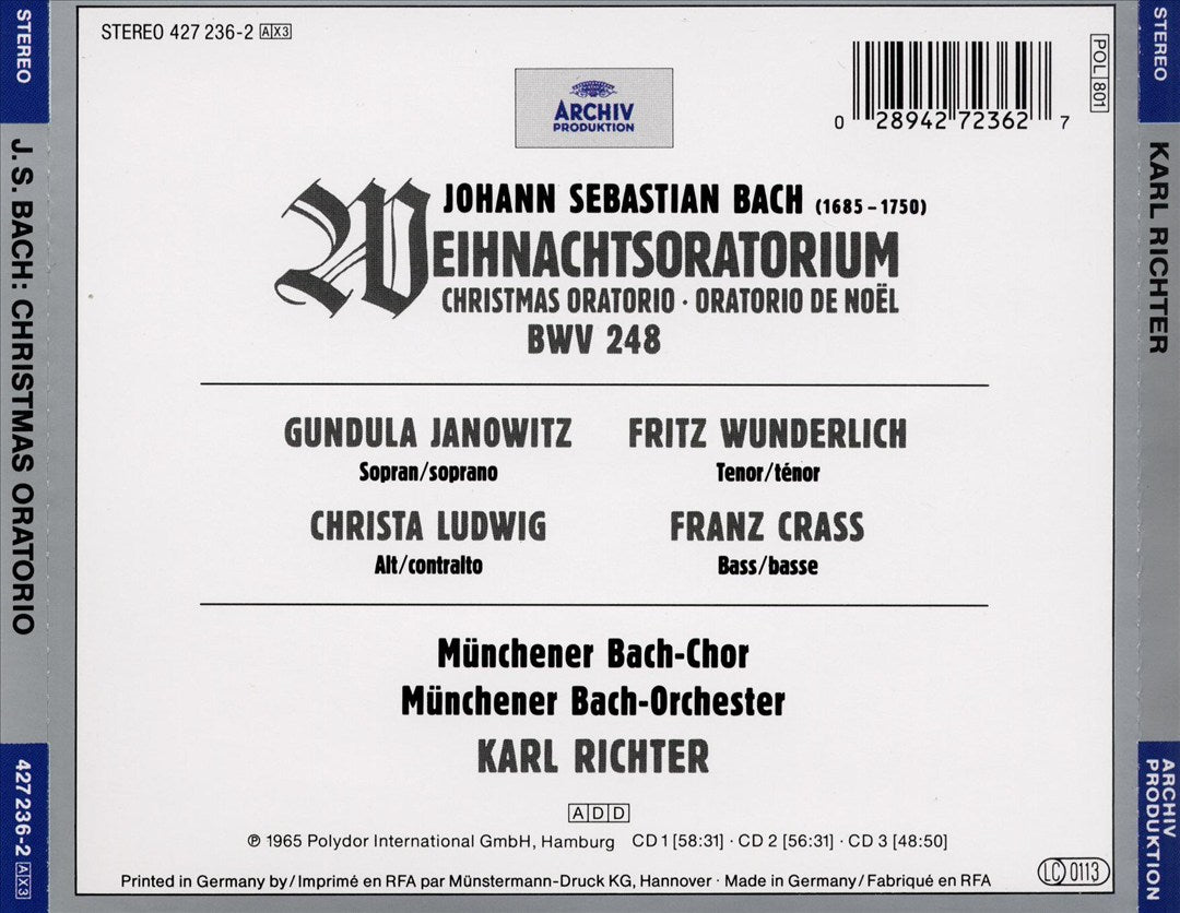 Bach: Weihnachtsoratorium [1965 Recording] cover art