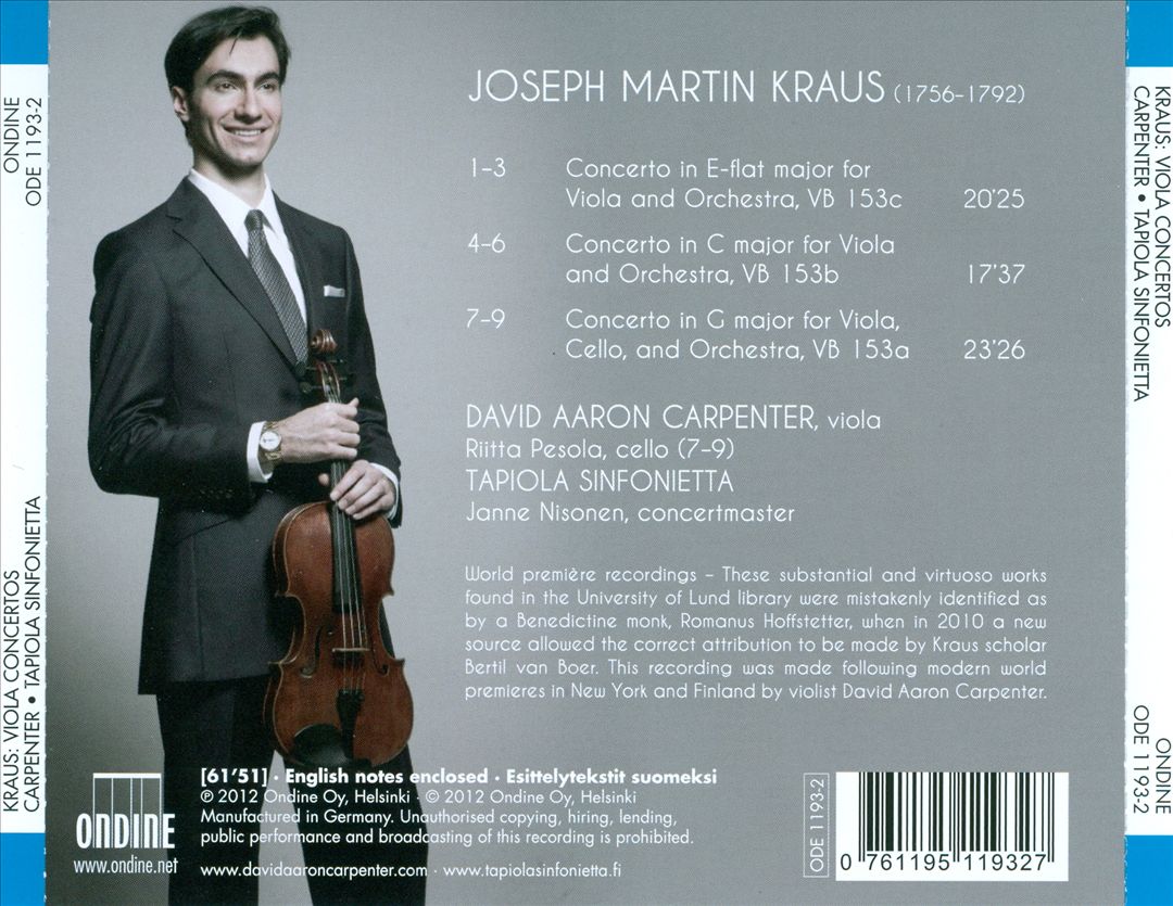 Joseph Martin Kraus: Viola Concertos cover art