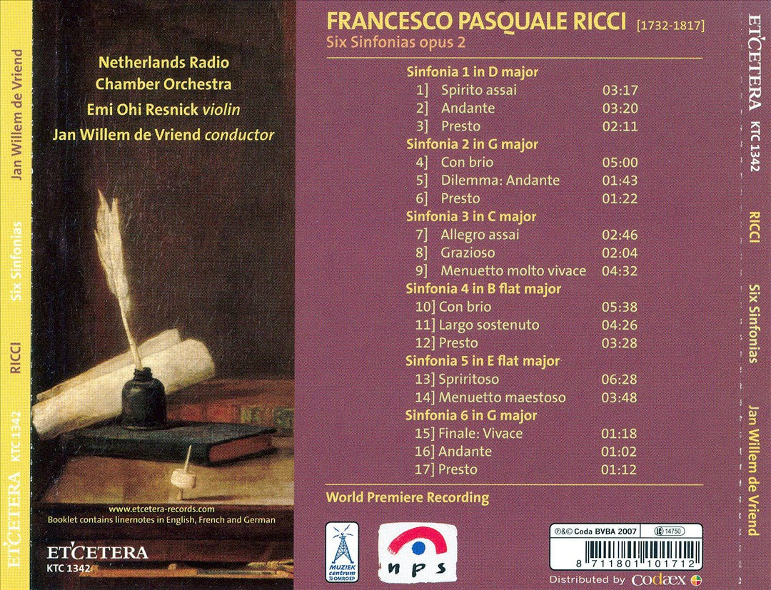 Francesco Pasquale Ricci: Six Sinfonias Opus II cover art
