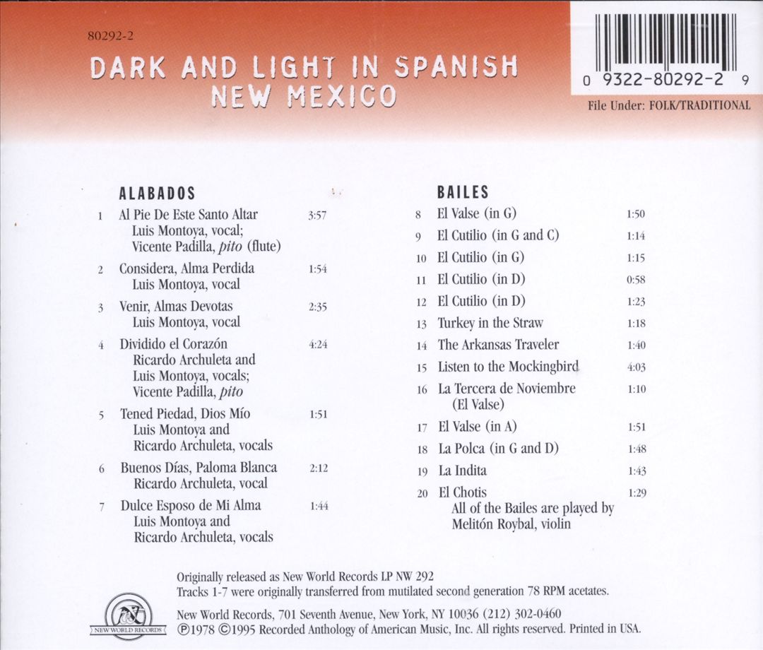 Dark & Light in Spanish New Mexico: Alabados Y Bailes cover art