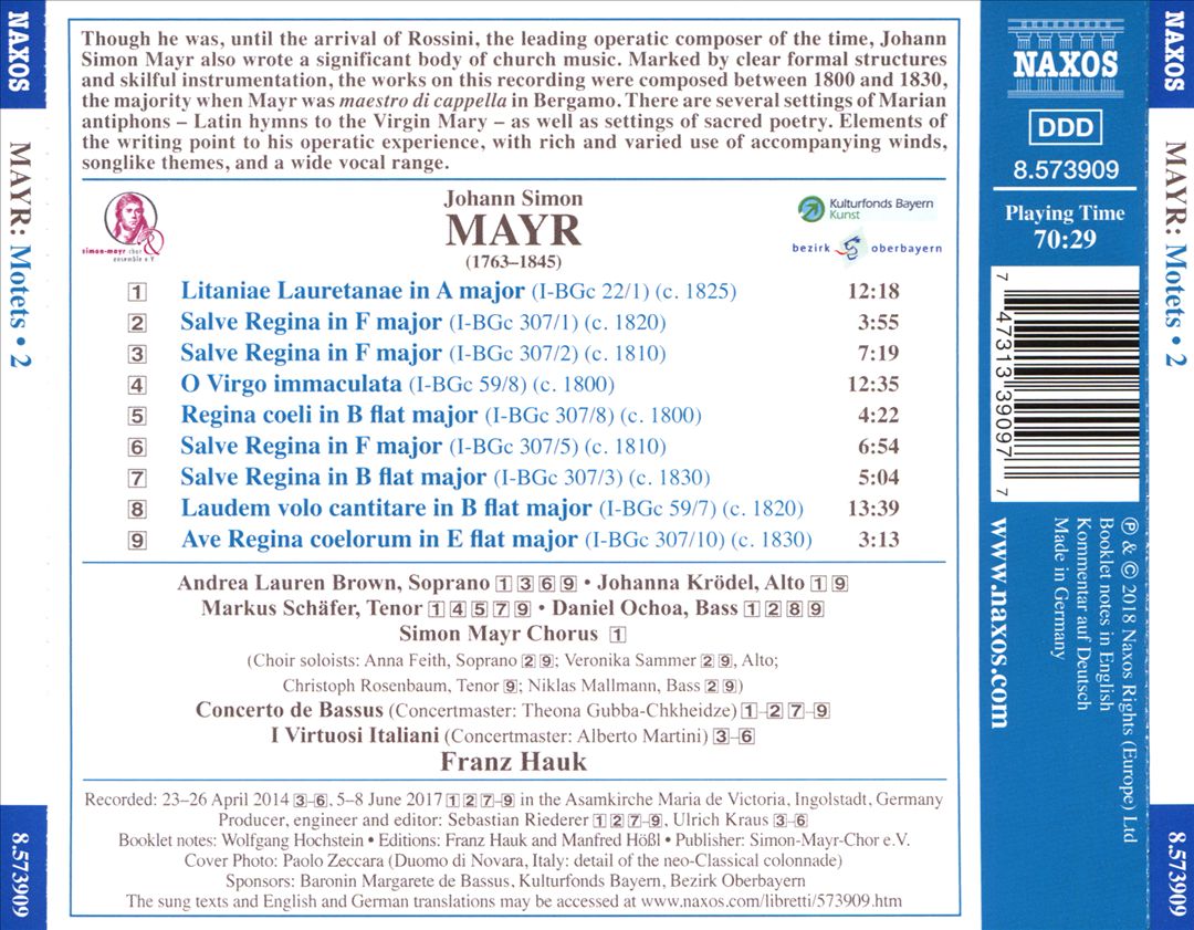 Johann Simon Mayr: Motets, Vol. 2 cover art