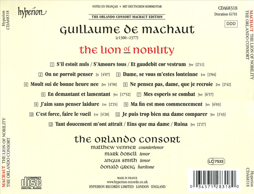 Machaut: The Lion of Nobility cover art