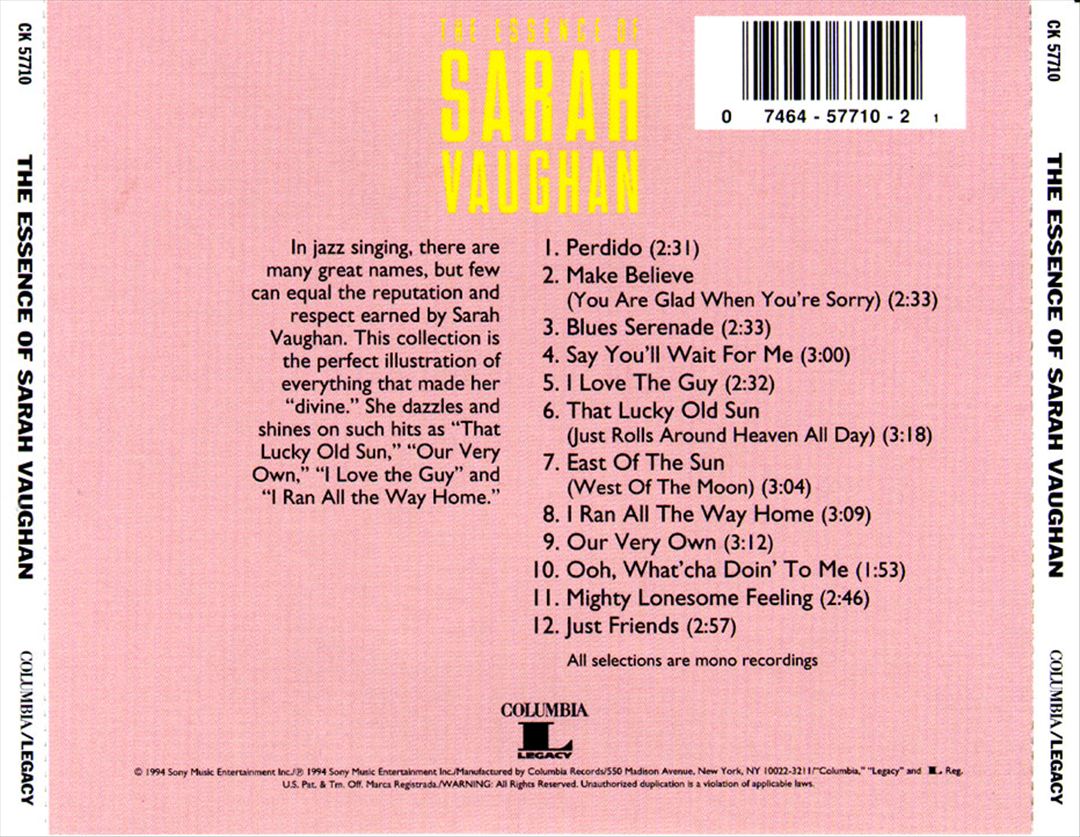 Essence of Sarah Vaughan [Columbia] cover art