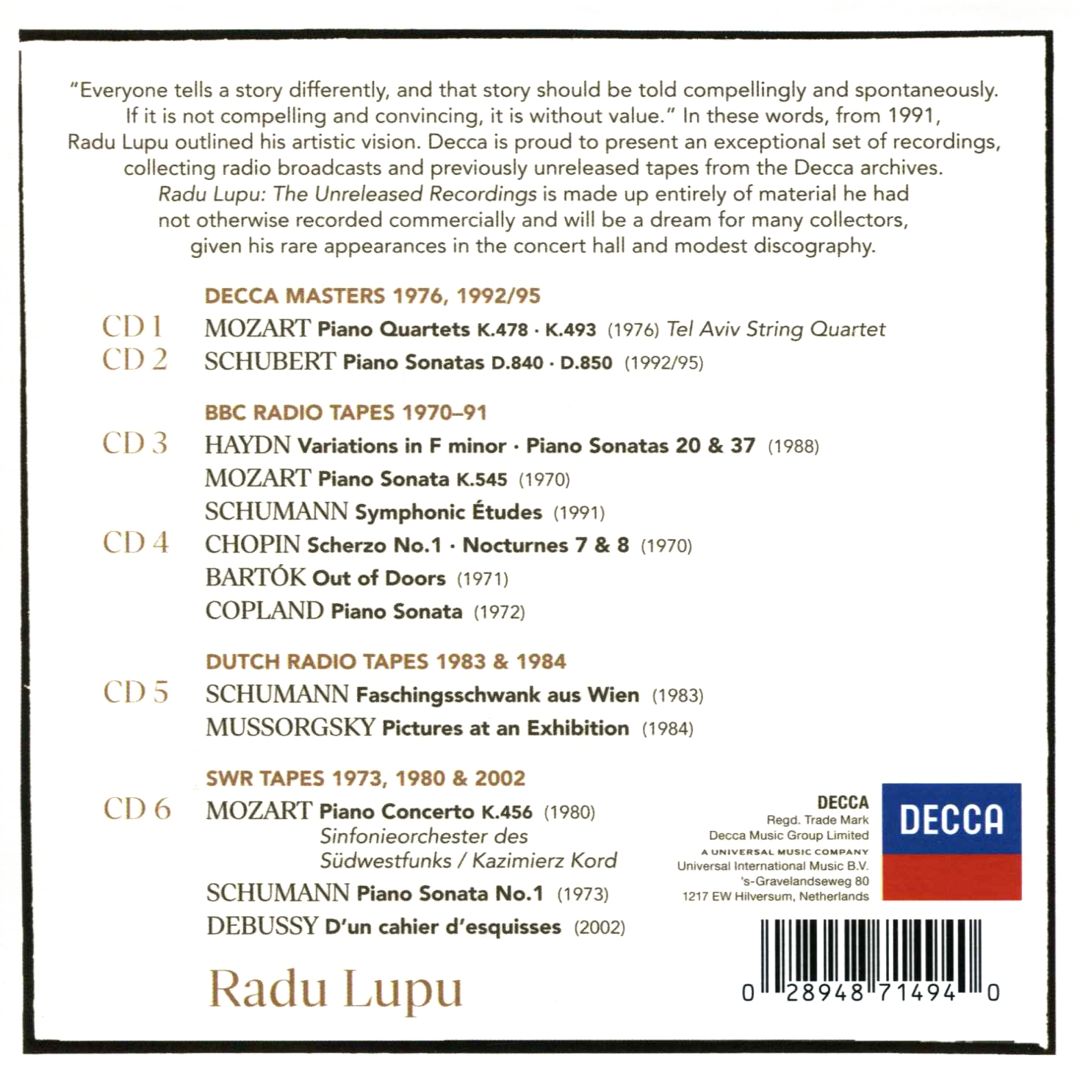 Radu Lupu: The Unreleased Recordings - Decca Masters and Radio tapes 1970-2002 cover art