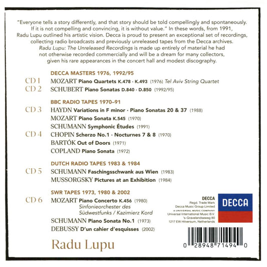 Radu Lupu: The Unreleased Recordings - Decca Masters and Radio tapes 1970-2002 cover art