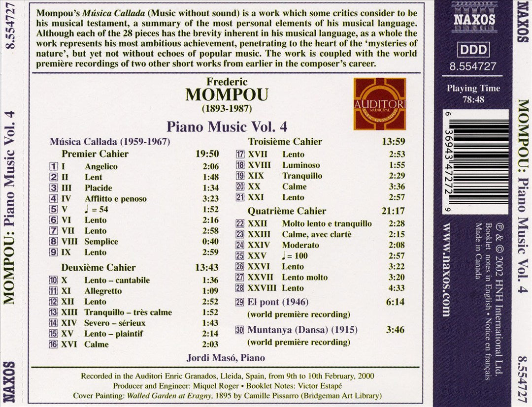 Frederic Mompou: Piano Music, Vol. 4 cover art