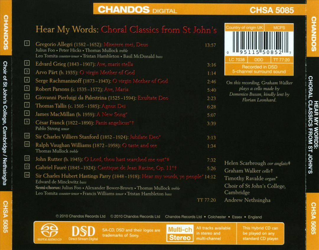 Hear My Words: Choral Classics from St. John's cover art