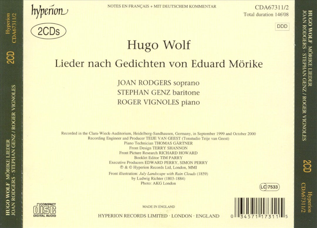 Hugo Wolf: Mörike Lieder cover art