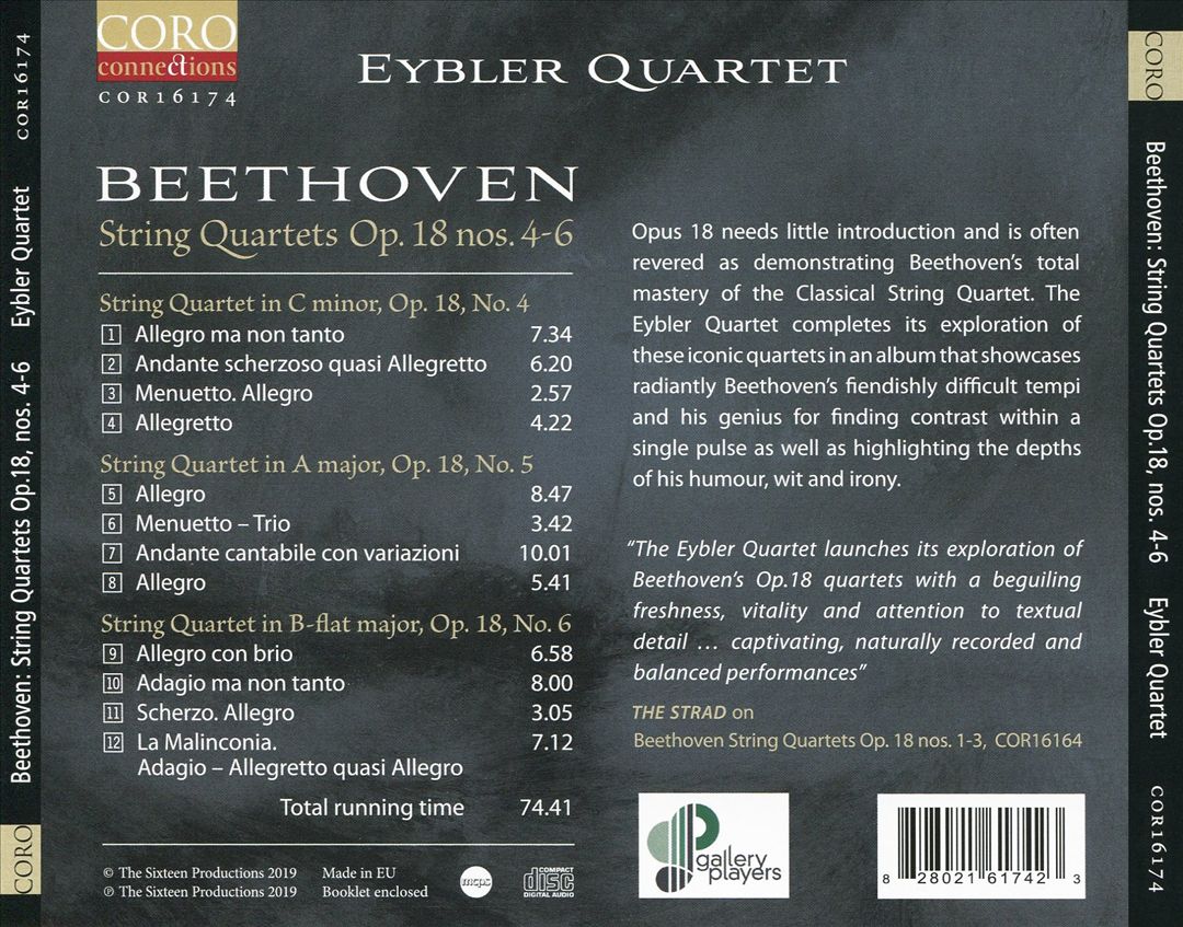 Beethoven: String Quartets Op. 18 nos. 4-6 cover art