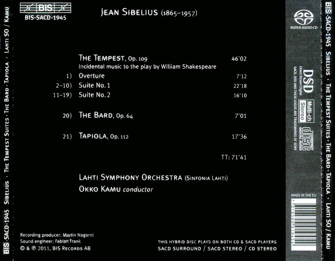 Sibelius: The Tempest; The Bard; Tapiola cover art