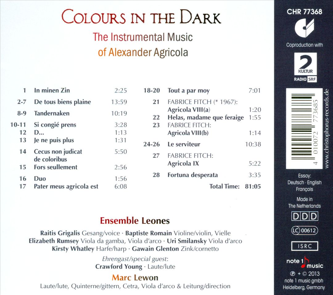 Colours in the Dark: The Instrumental Music of Alexander Agricola cover art