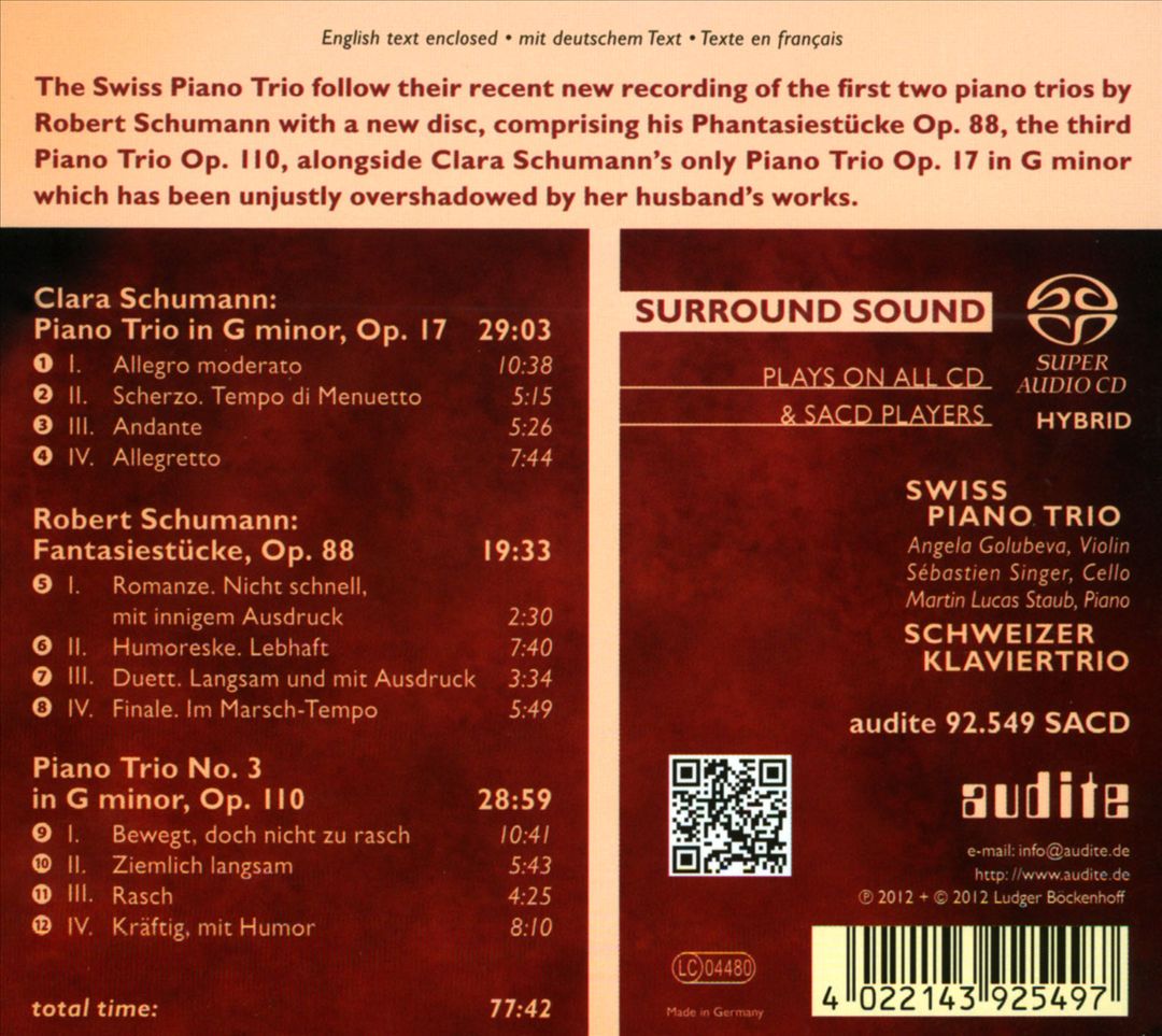 Robert & Clara Schumann: Piano Trios, Op. 17, 88 & 110 cover art