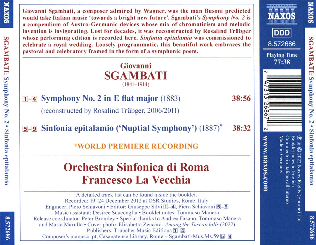 Giovanni Sgambati: Symphony No. 2; Sinfonia epitalamio cover art