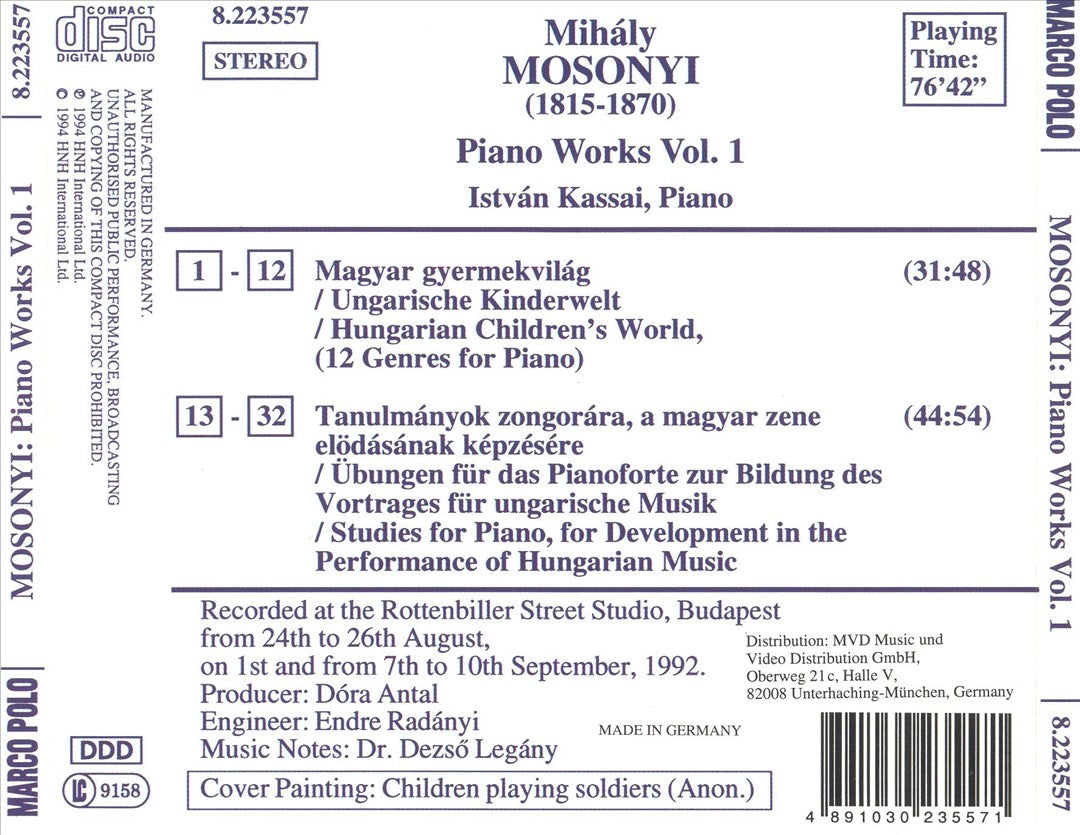 Mihály Mosonyi: Piano Works, Vol. 1 cover art
