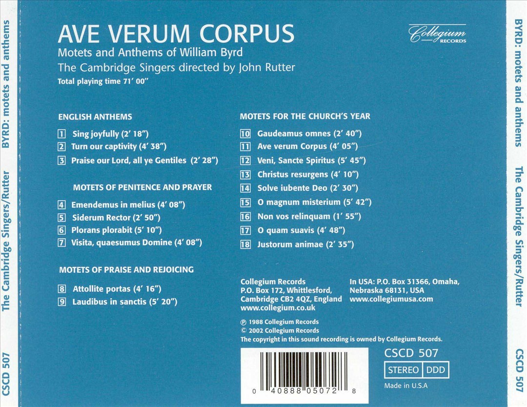 William Byrd: Ave Verum Corpus; Motets and Anthems cover art