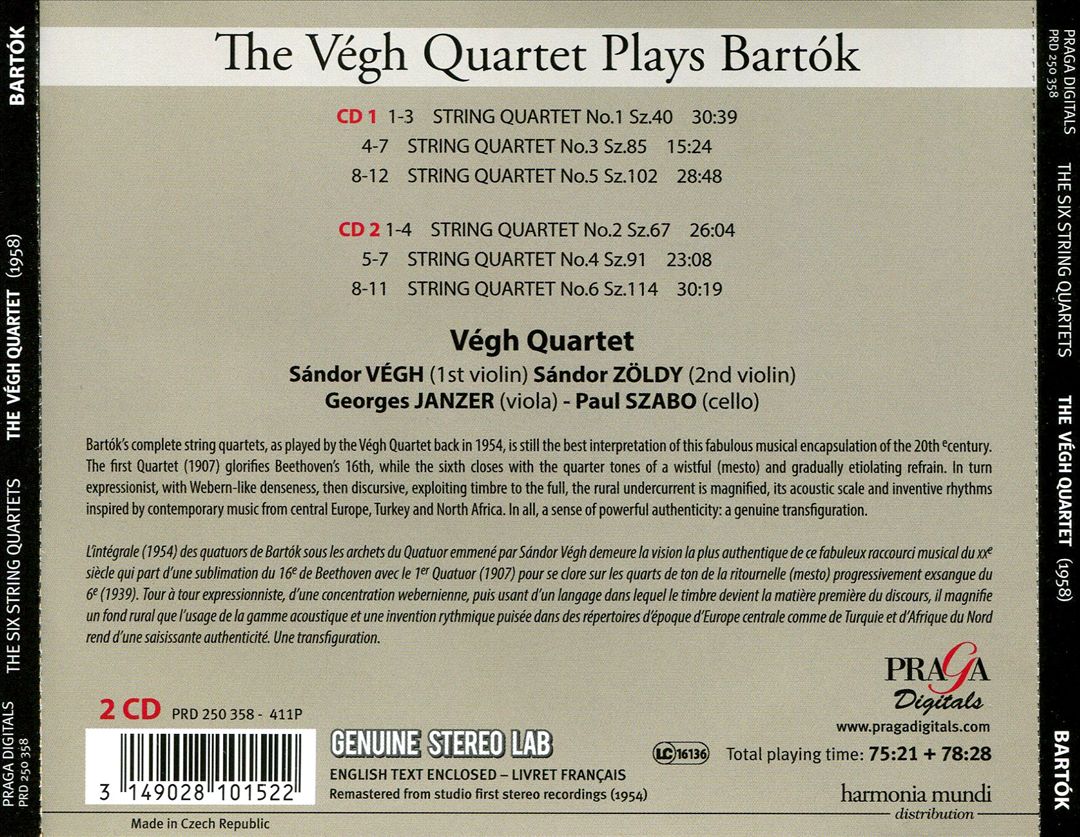 Béla Bartók: The String Quartets (1954 Stereo) cover art